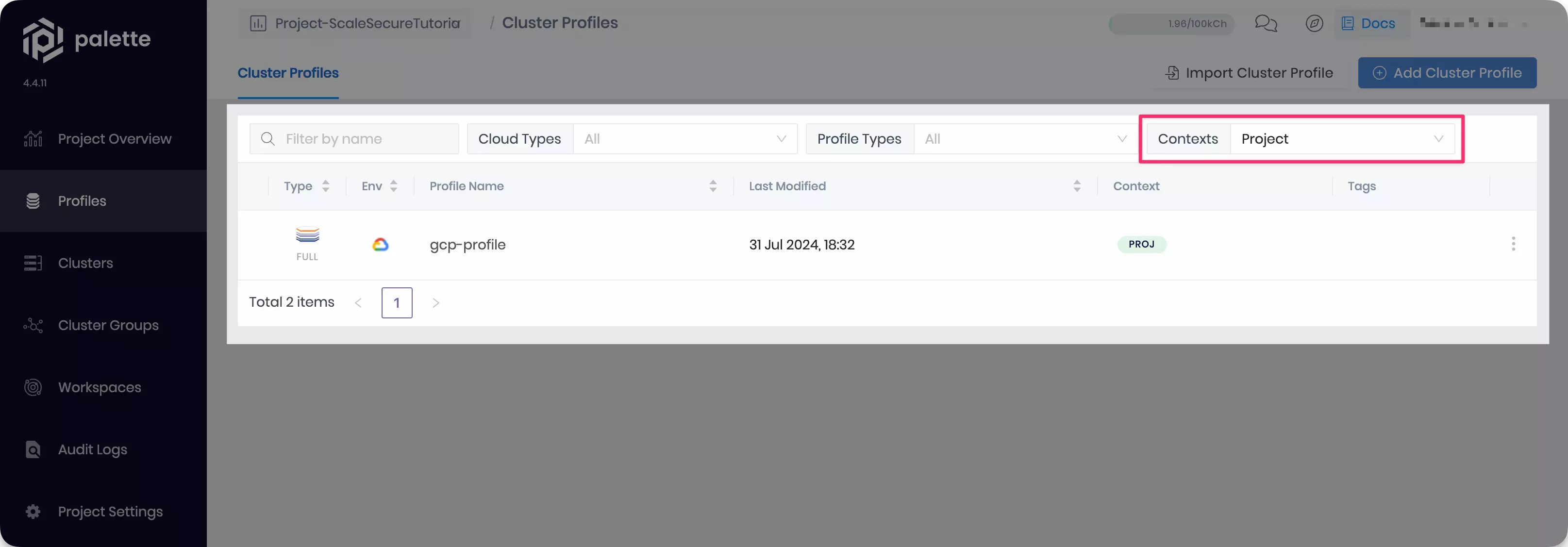 Image that shows the cluster profile 