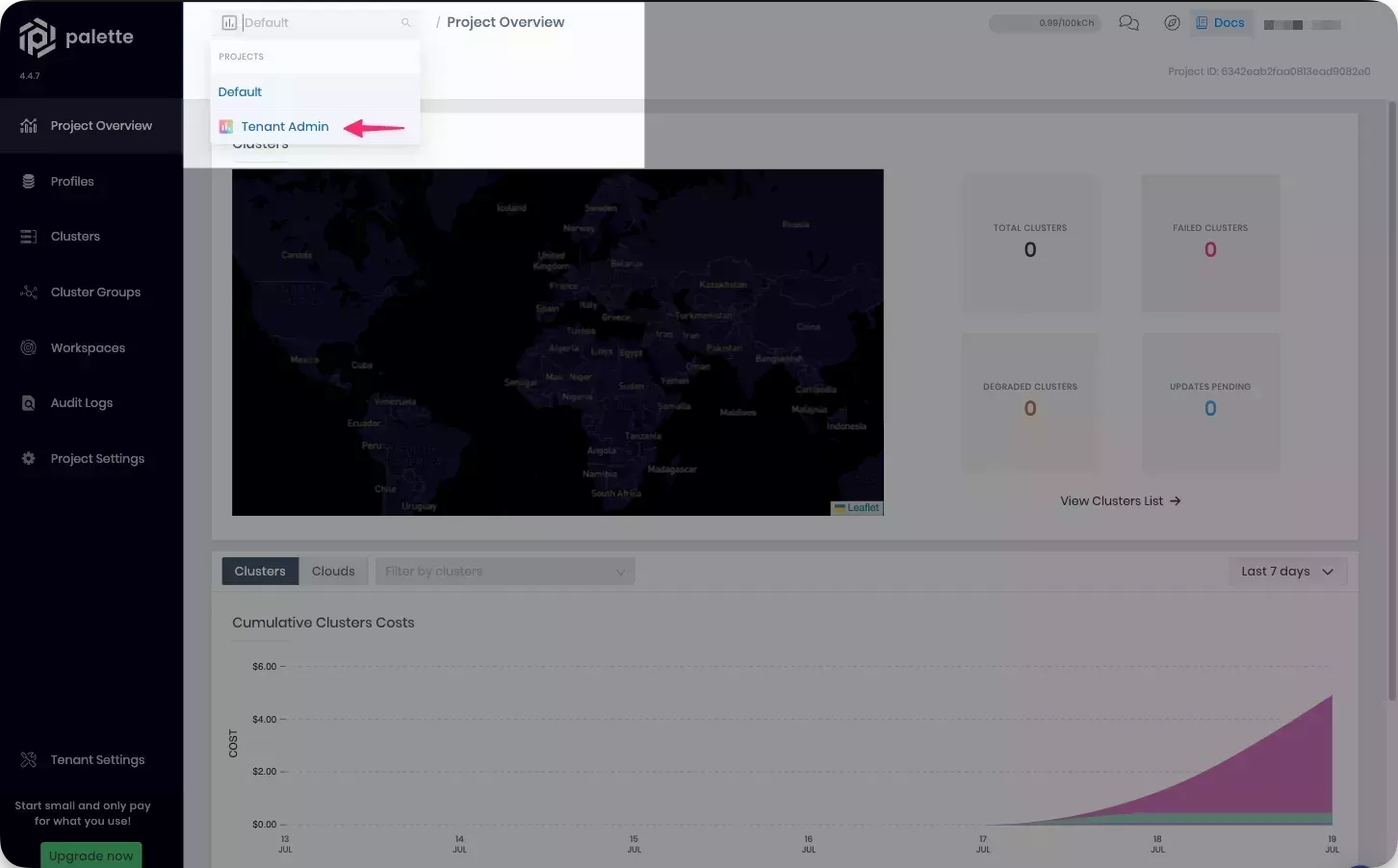 Image that shows how to select tenant admin scope